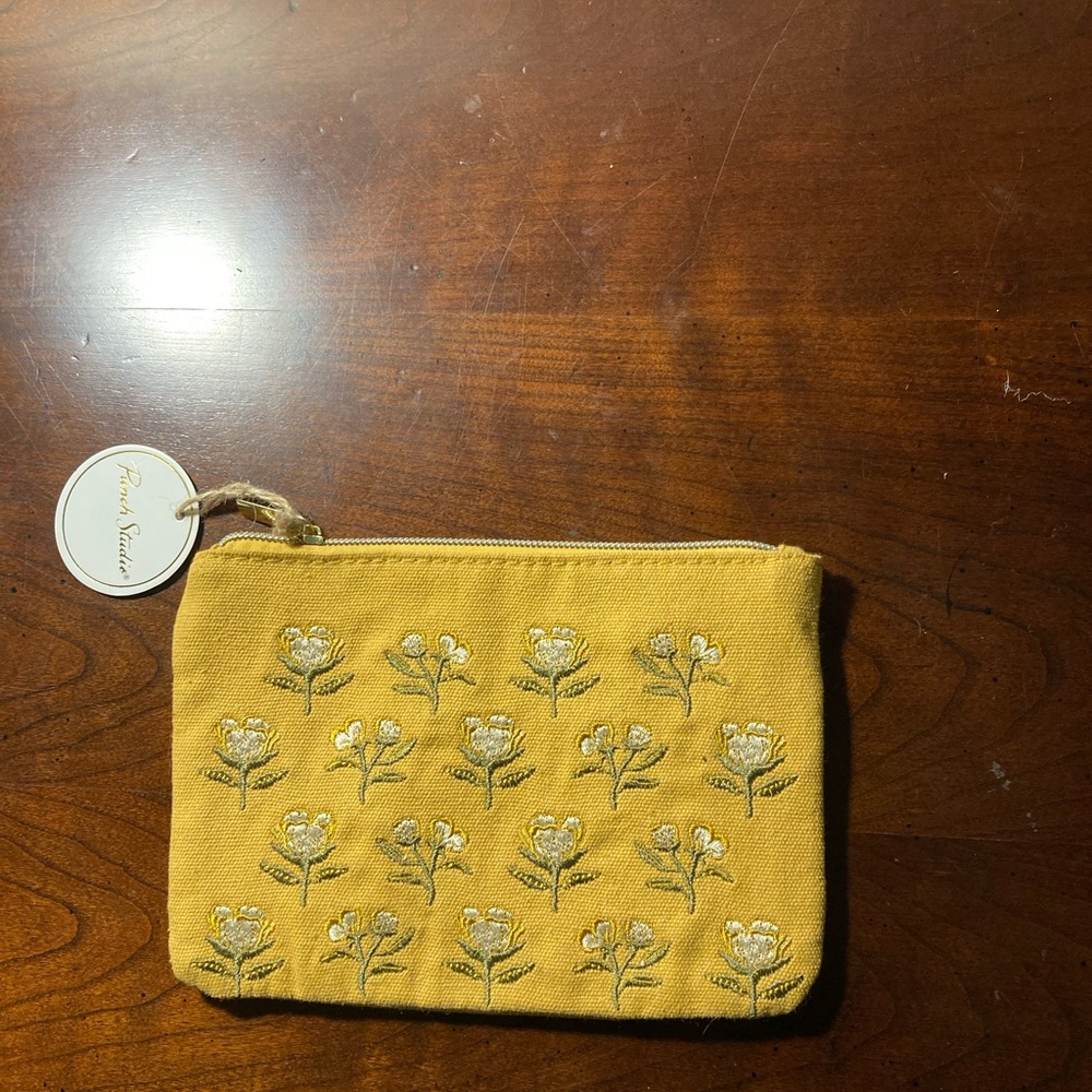 Embroidered Yellow Floral Zip Pouch